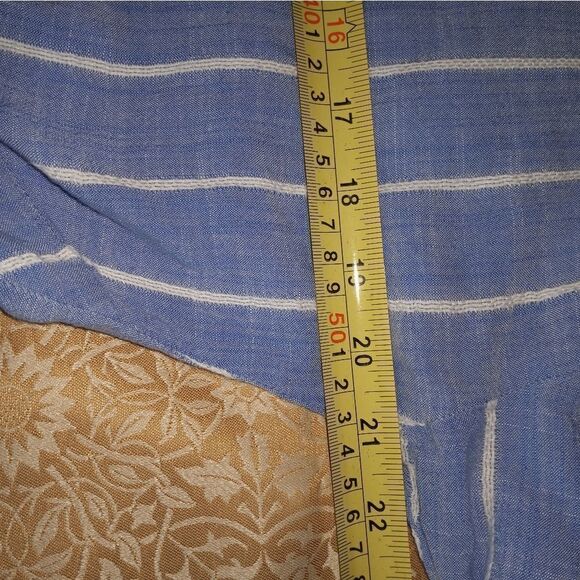 COMO Vintage Striped Blue White Dropped Shortsleeves Cotton Rayon Women's Top - Picture 4 of 8